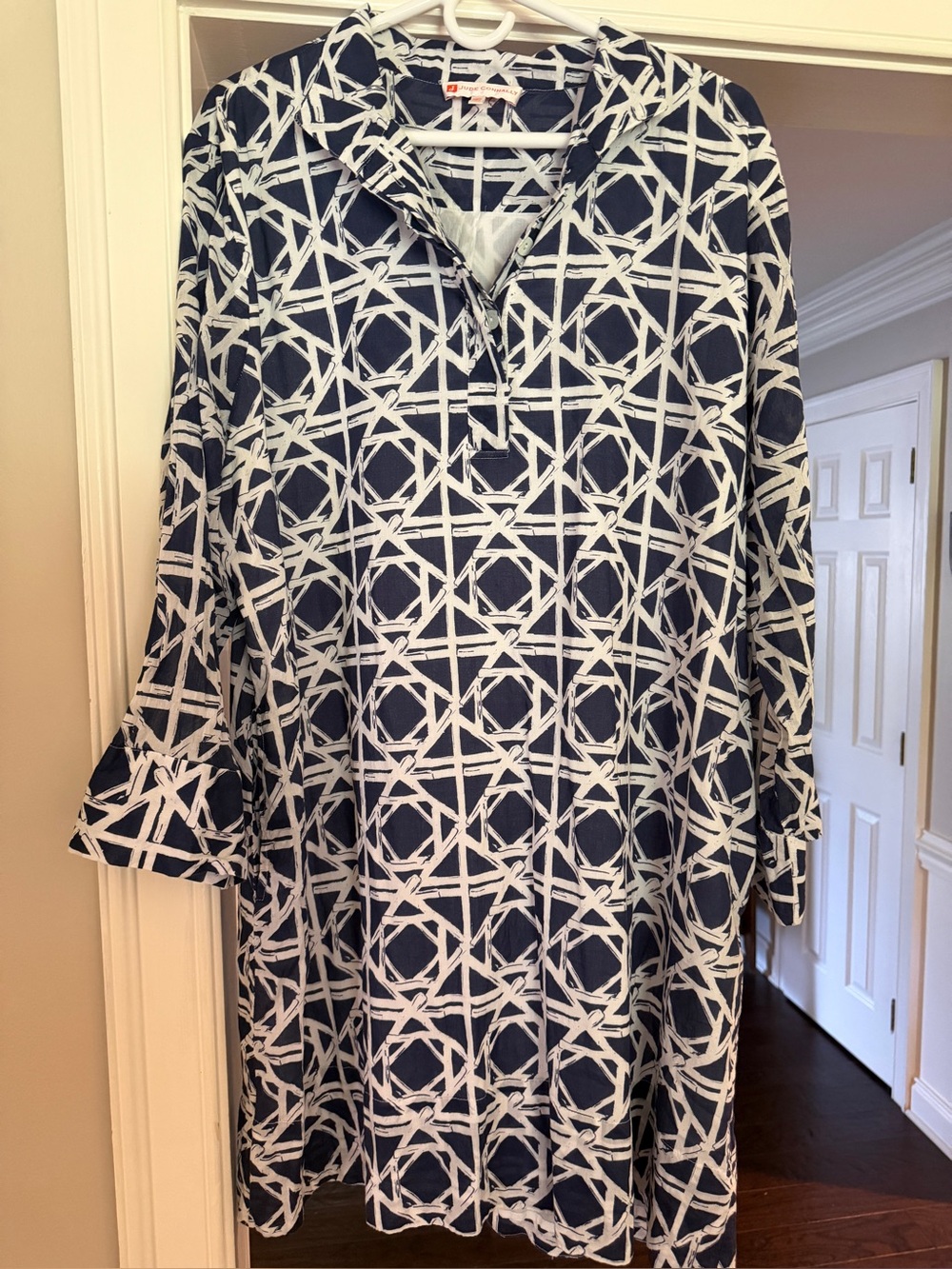 Jude Connally Navy & White Geometric tunic dress